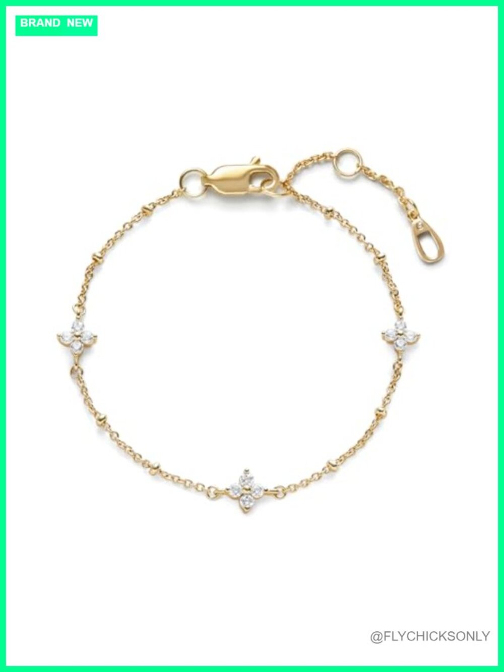 14K Gold Plated Chain Bracelet Star Cubic Zirconia Dainty Stackable